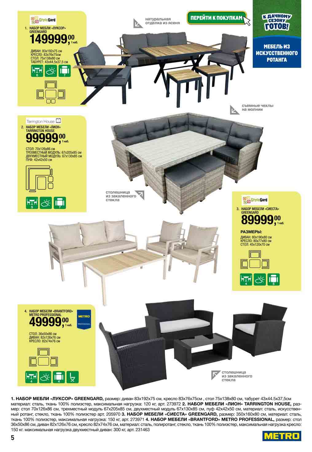 Садовая мебель METRO: наборы "Луксор" 149 999₽, "Сиеста" 49 999₽ | До 16.07.2025